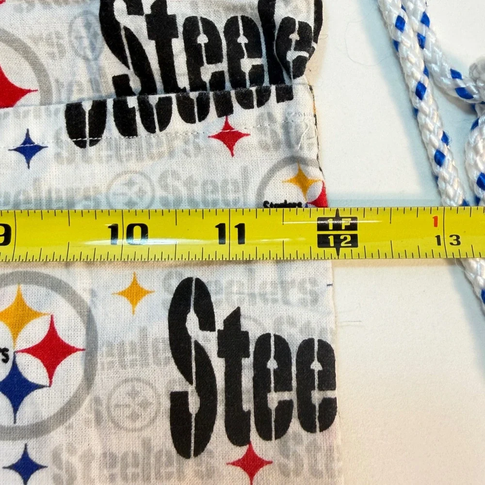 Drawstring Bag Black Pittsburgh Steelers Fabric Reversible Cinch Sack Handmade